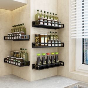 Wall Mounted Kitchen Hanging Rack Spice Storage Holder Kitchen Condiment Organizer Bathroom Shelves