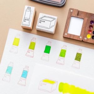 New Watercolor Artist Wooden Rubber Stamp Paint Color Chart Stamp DIY Sketchbook Decor Art Painting Stationery Supplies