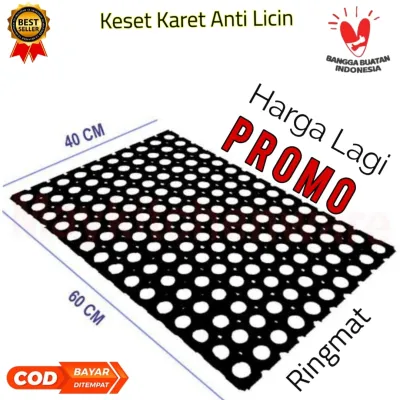 Ringmat 40 x 60 Keset Karet Anti Licin - Karpet Kamar Mandi - Murni Karet Hitam Lobang
