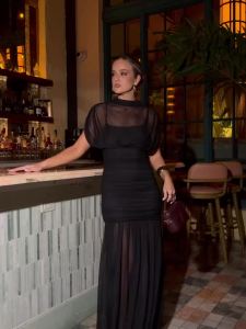 KONDALA 2025 Fall Winter Elegant Women Dresses Wedding Guest Ladies Patch Work Tulle Dresses Business Casual Woman Dresses