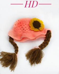 Kupluk bayi Anak wanita  Rajut Sulam Rambut motif Bunga Matahari Usai 2bln -3 Tahun