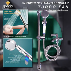 Hand Shower dan Kran Shower Cabang Chrome - 1/2 Inch - High Quality / Shower Kencang Tanpa Pomba Jet Shower Turbo