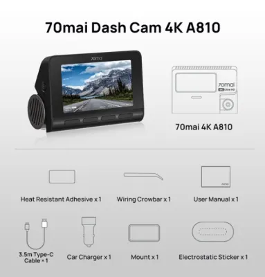 70mai A810 A800S 4K Smart Dash Cam Built-in GPS ADAS Camera Image 24H Parking SONY IMX415 140FOV Global Version