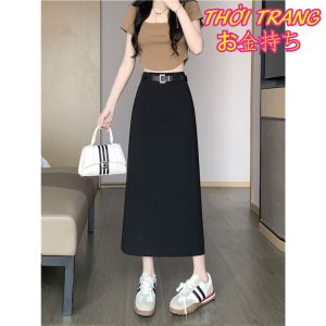 Chân váy A dáng dài xẻ sau chất tuyết mưa kèm đai có bigsize 408