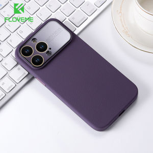 FLOVEME Large Window PC Silicone Phone Case For iphone 14 13 12 11 Pro Max Litchi Pattern Plating Button Candy Color Full Protection Anti-fall Shockproof Back Cover For iphone 14 13 12 11