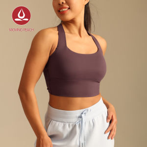 เสื้อโยคะพีชขยับได้สำหรับผู้หญิงเสื้อครอปท็อปสำหรับเต้นแบบไขว้หลังเอวลอยได้ระบายอากาศได้บราแบบนุ่มยึดกับสวมใส่ทุกวันในยิม CVN