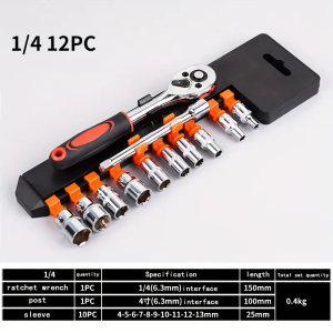 12PCS 1/2 inch Drive Ratchet Wrench CR-V Socket Kits Mechanic Spanner Car Repair Tool Set