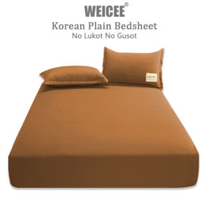 WEICEE 3 in 1 Bedsheet No Lukot No Gusot Korean Plain Bedsheet Set(1 Fitted Sheet + 2 Pillowcases)Single/Double/Queen/King Size Bed Sheet Full Garterized