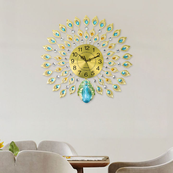 Jam Dinding Unik Model Sayap Burung Merak Mewah Elegan Diameter 60 cm