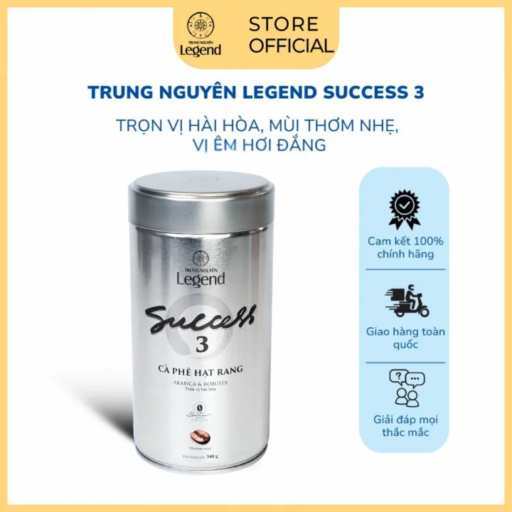 Trung Nguyên Legend Cà Phê Pha Máy Hạt Mộc Success 3 - Lon 340gr - Hương Vị Espresso Sáng Tạo, Vị Êm Hơi Đắng