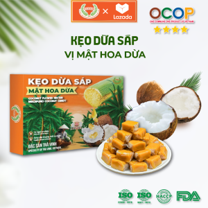 Kẹo Dừa Sáp Mật hoa dừa Vicosap không đường - Chính gốc Trà Vinh - Hộp 180g