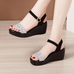 [Free Shipping] WomenS Wedge Heel Sandals With Rhinestones 2026 Summer New Style Platform Thick Sole Single-Strap Design Elegant Versatile Open-Toe Fashionable