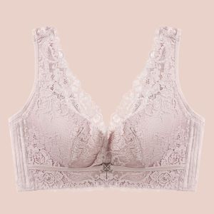 36/80BC~40/90B Luxury Ladies 3/4 Breathable Medium Shape Padded Floral Embroidery 4Pin Wireless Side Support Bra Underwear