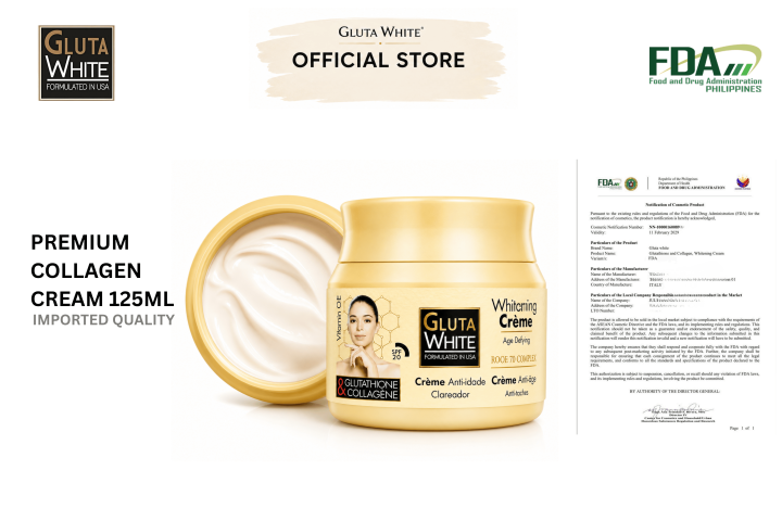 Gluta White Whitening Cream 125ml with Glutathione & Collagen | Moisturizing Skin Care