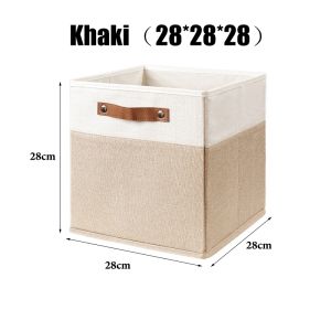 【SG】Linen fabric storage basket foldable storage box with handle for storing household clothes sundries and snacks