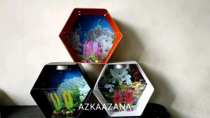 AKUARIUM MINI PVC HEXAGONAL IKAN HIAS CUPANG GUFI KURA-KURA Lengkap LAMPU LED | PUTIH
