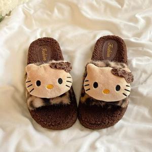 Free Shipping Hello Fluffy Slippers WomenS Winter Anti-Slip Cute Cartoon Design Suitable For Indoor And Outdoor Wear Cotton Slippers