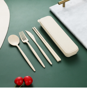 QSHL0809 Set Sendok Garpu Sumpit Pisau 4in1 Set Alat Makan Travel Warna