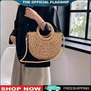 [BONDRE9]Womens Woven Crossbody Shoulder Bag with Semicircle Shape Lightweight Design for Beach and Holiday Trips