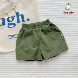Đồ bộ áo phông in gấu cộc tay và quần sọt đùi kaki linen mềm cho bé trai bé gái BERNIE 1 đến 7 tuổi