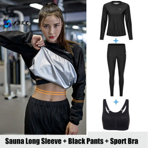 X.NUO Bộ Đồ Xông Hơi Giảm Mỡ Định Hình Dáng Rộng Dài Tay Cổ Tròn Dài Tay Màu Đen Cho Nữ Đồ Thể Thao Chạy Bộ Eo Co Giãn