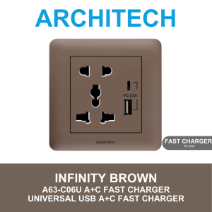 ARCHITECH A63-C06U A+CFAST CHARGING INFINITY Brown Stop Kontak - Universal A+CFAST