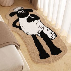 Fluffy Anti-Slip Bedside Carpet Imitation Cashmere Cat/Dog/Sheep Printed Bedroom Bedside Carpet Washable Floor Mat Living Room Rug