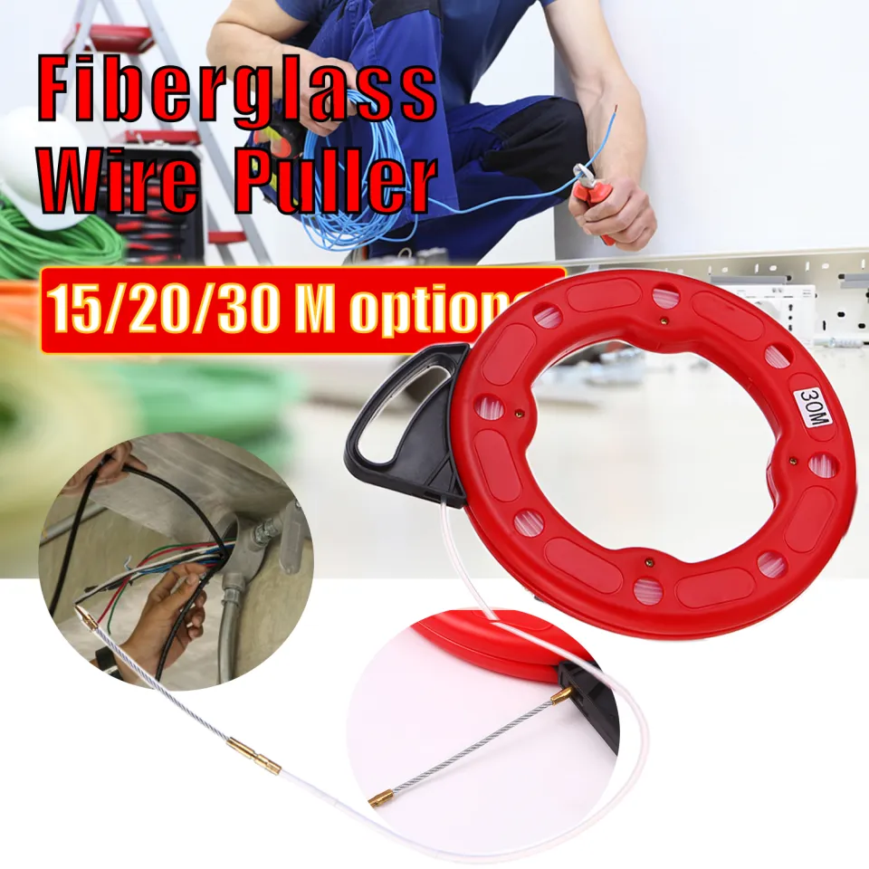 30M Fiberglass Fish Tape Reel Puller Conductive Electrical Cable Puller  with Impact Case Electric or Communication Wire Puller Use for Drywall  Ceiling Under Rug Conduit or Pipe