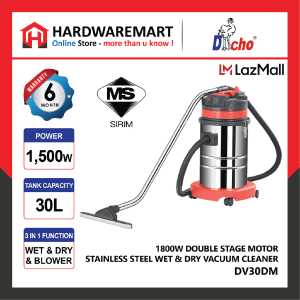 Dacho Stainless Steel Wet and Dry Vacuum Cleaner SIRIM APPROVED 1500W/30L