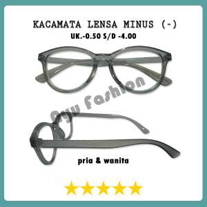 Kacamata Abu Bening Retro Oval Populer untuk Wanita Lensa Minus Gaya Retro Korea Style READY Ukuran Minus -0.50 s/d -4.00 Full Rim - PRIA WANITA