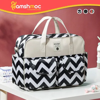 HamshMoc Portable Diaper Bag Large Capacity Crossbody Mommy Handbag Waterproof Fashion Diaper Tote Bag with Diaper Changing Mat Multifunctional Baby Care Bag