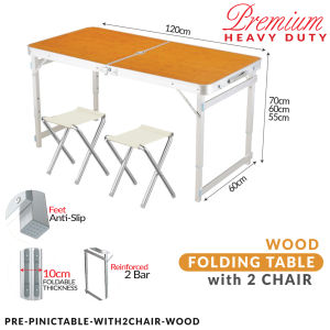 120 x 60CM 2CHAIR Picnic Table Heavy Duty Foldable Camping Outdoor Folding Banquet Buffet Table Meja Kerusi Lipat Berkelah