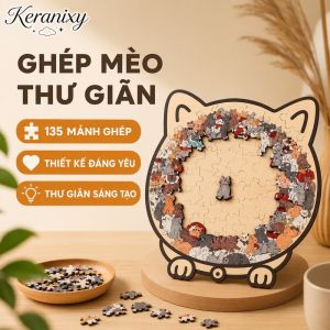Keranixy Mall Bộ Ghép Hình Gỗ Mèo 135 Mảnh Mishilei Puzzle Khung Sẵn Lắp Ráp Trang Trí Giảm Stress