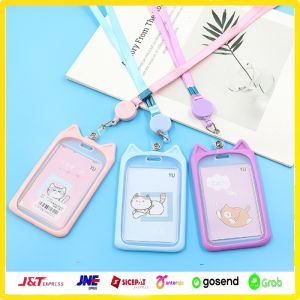 Name Tag Lanyard Gantungan Kartu Motif Kuping / Id Card Holder Akses MRT Busway E-Money Bentuk Karakter Warna Pastel