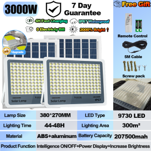 【Free Shipping 】Solar Flood light 3000W Solar Light Outdoor Waterproof IP67 lights heavy duty LED 1500W 1000W 700W 500W Automatic Street Light Indoor light With Solar Panel christmas flood solar lights Support COD