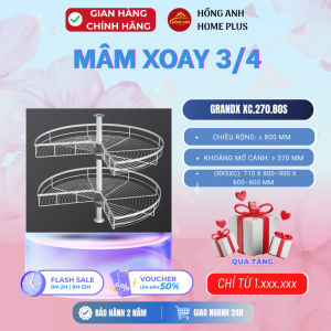 Mâm xoay 3/4 270° GrandX XC.270.80S inox 304 nan dẹt lắp góc tủ bếp dưới rộng 800mm hiện đại