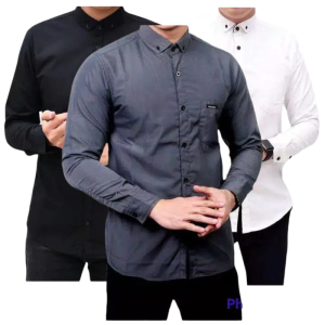 PAKET HEMAT 3 PCS Kemeja Pria Polos Dewasa Lengan Panjang Hem Slimfit Formal Casual