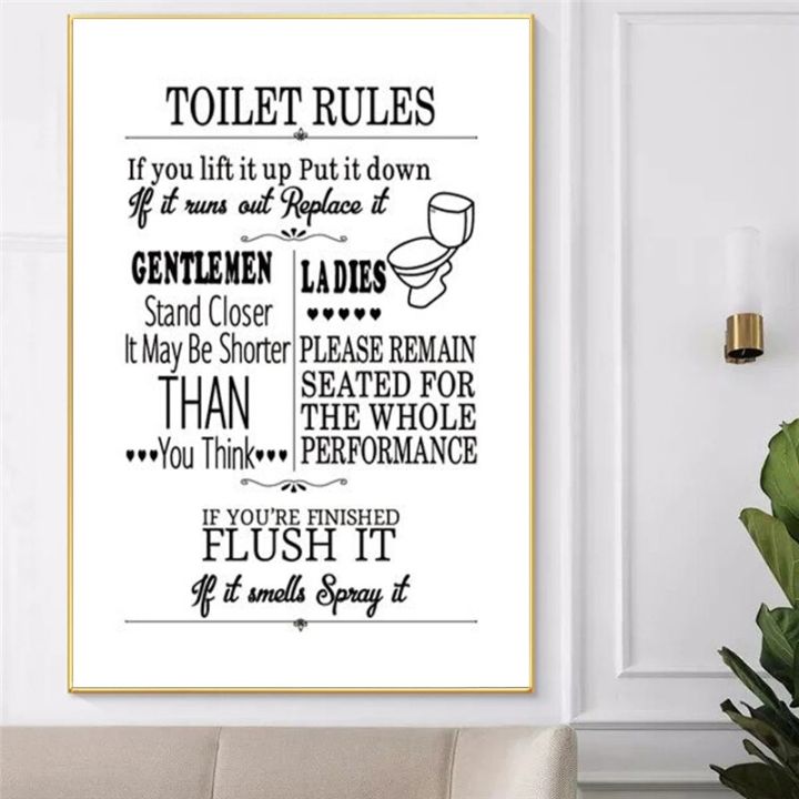 Toilet Rules Wall Art Canvas Painting Modern Funny Bathroom Rules Sign ...