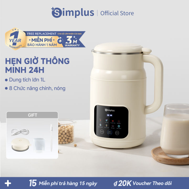 Simplus Máy làm sữa hạt 1000ML Máy xay đa năng Làm nước ép, súp bí đỏ Xay sinh tố Hỗ trợ làm nóng Giữ ấm PBJH001