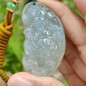 High Quality Icy Translucent Natural Type A Jadeite Jade crafted with God of Fortune as Pendant certificate weighs 24.19 grams measurement 48.8 * 27.3 * 10 mm (pendant274)