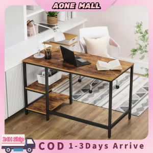Industrial Computer Desk with Side Storage Shelves 50KG Load Capacity Home Office Writing Study Table Rustic Wood Metal Work Desk for Bedroom