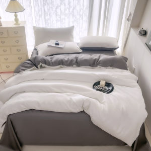 【discount store】3/4pcs Summer Cool Silk Quilt Set for Bedroom Apartment Solid Color Fashion (1pc Quilt Cover +1pc Bed Sheet +1/2pcs Pillowcase)