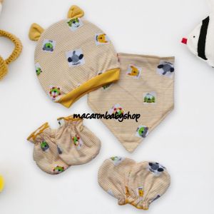 Topi bayi set sarung tangan sarung kaki dan bib/topi bayi set newborn/bib set gift