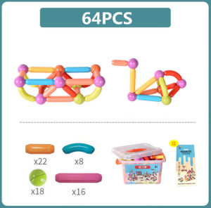 【64PCS Boxed】DIY Magnetic Building Blocks Set Kids Early Learning Construction Toy Magnet Sticks Balls Assembly Game for Children