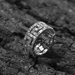 Fashion product with square zirconium ring and male creative hollow out design Copper inlaid zirconia hip-hop ring