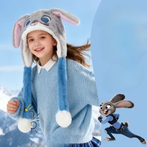 Zootopia Judy Nick Rabbit Hat with Moving Ears Funny Headband Ears Popping Up When Pressing The Paws Cute Plush Bunny Hair Band Decoration Prop