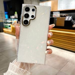KISSCASE Luxury Shell Pattern Phone Case For Samsung S24 S23 S22 Ultra Plus Plating Lens Frame All-inclusive TPU+PC Anti-fall Shockproof Back Cover For Samsung S24 S23 S22