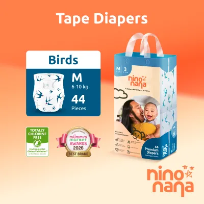 Nino Nana Baby Tape Diapers - NB (Up to 4 kg) | S (4-6 kg) | M (6-10 kg) | L (9-13 kg)