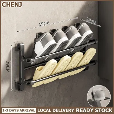 CHENJ Local Delivery Treo tường Giày giá miễn phí đấm Dép giá phòng tắm Dép móc giày lưu trữ Kệ khô Giá cửa Giày Treo chủ