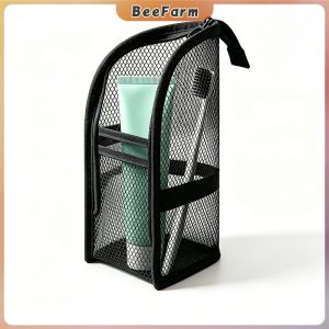 BeeFarm Portable Travel Cosmetic Bag with Zipper Mesh Makeup Bag Women Large Capacity Organizer Pouch